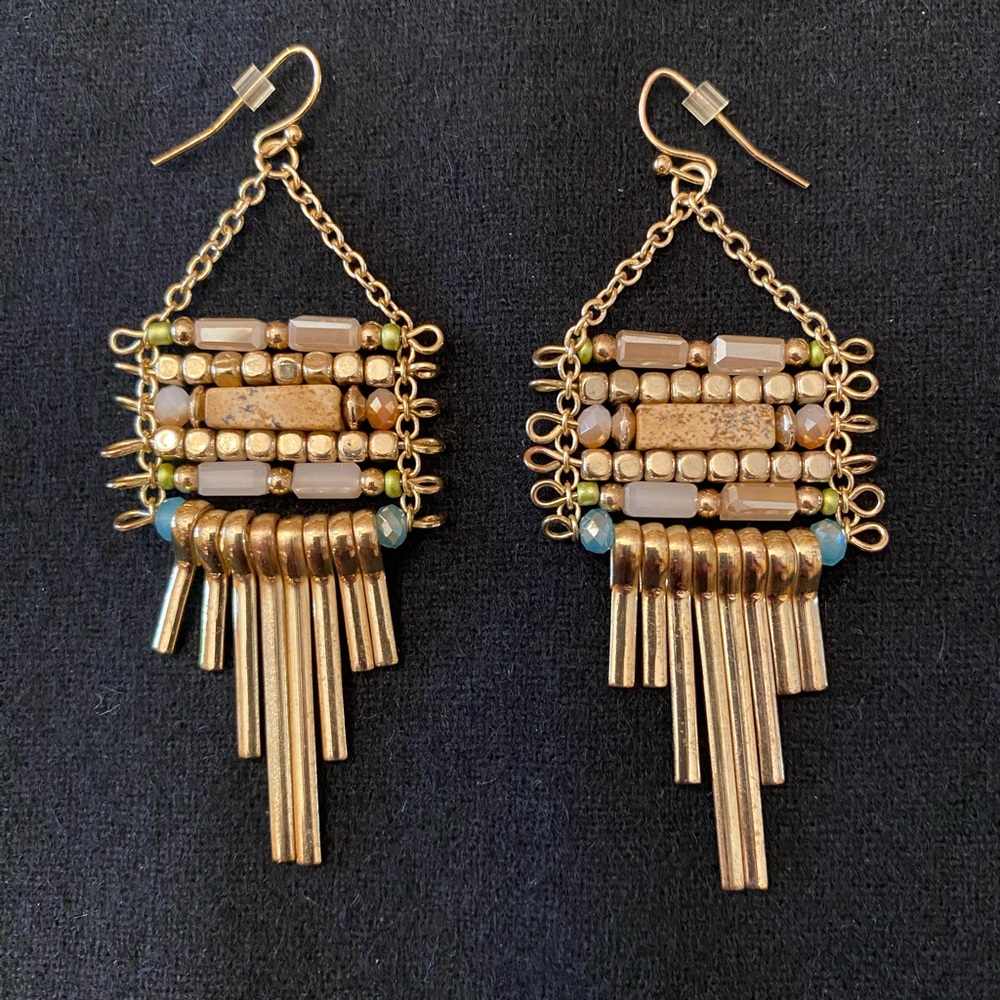 EXPRESS MULTI BEAD AND GOLD TONE CHANDELIER EARRINGS